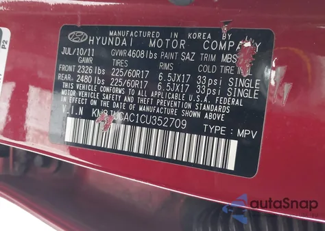 2012 Hyundai Tucson Gls from USA, damaged, VIN KM8JUCAC1CU352709